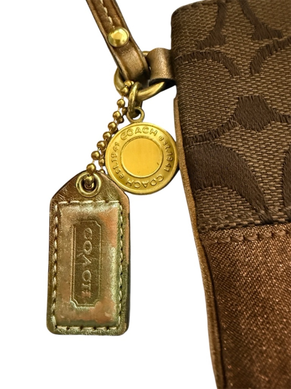 Coach Signature Brown Canvas 66th Anniversary Double Zip Wristlet - Picture 3 of 5